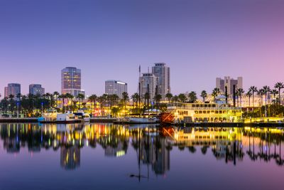 Long Beach harbor at sunset.